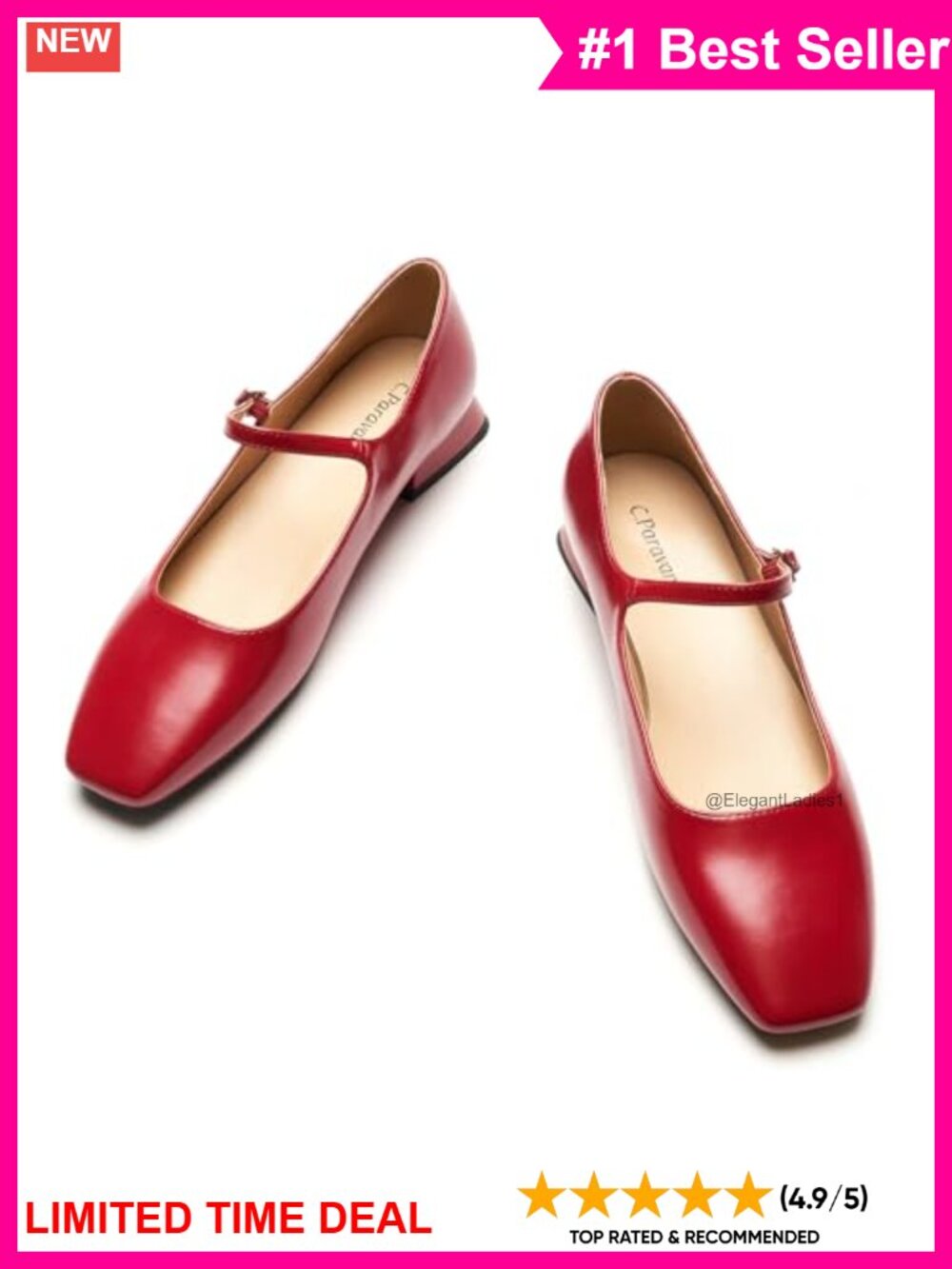 Leather Mary Jane Ballet Flats Square Toe Memory Foam Comfort Dressy